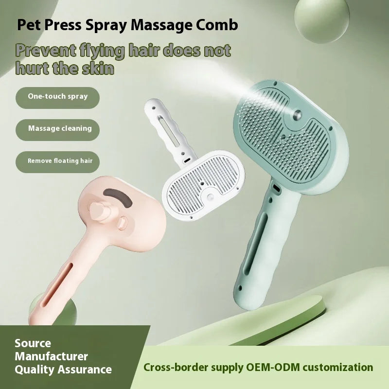 Cepillo Spray USB Recargable 3 en 1 para Mascotas - Limpieza con Vapor + Masaje